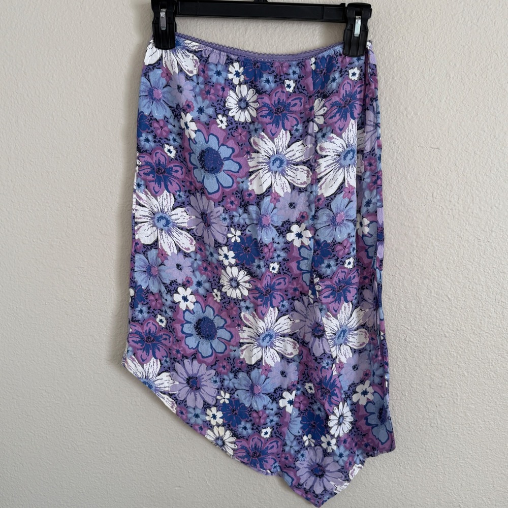 Vintage 90s Juinors 7 Purple Floral Asymmetrical Fairy Slip Skirt Cottage Dainty